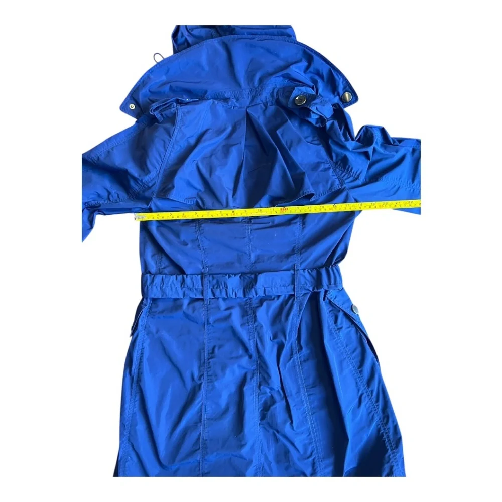 Burberry Brit Royal Blue Trench Coat Zip-In Hood Belted Women’s Size 8 - Picture 11 of 16